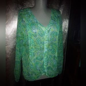 Kim Rogers V Neck Button Down Size L